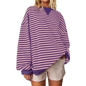 Darong Women Oversized Striped Color Block Long Sleeve Crew Neck Sweatshirt Casual Cotton Pullover Sweatshirts Fall Cloth, Medium 