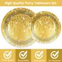 96 PCS Golden Birthday Party Decorations Tableware Set for Golden Themed Happy Birthday Supplies Diamond Gold Plates Napkins Forks for 24 Guests Men Women Anniversary Engagement Wedding Party Favors