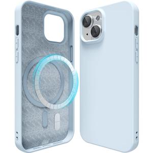 oakxco Silicone Case for iPhone 15 Case Magnetic, Compatible with Magsafe Wireless Charging, Slim Thin Soft Rubber Gel, Girly Cute Aesthetic Trendy Hard Shell Mag Safe Cover for Women, Light Blue