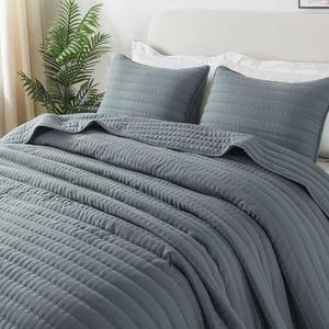 ROARINGWILD Blue Queen Size Quilt Bedding Sets, Full Lightweight Soft Bedspread Coverlet, Quilted Blanket Thin Comforter Bed Cover for All Season, 68x90 inches