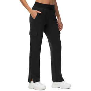 TBMPOY Women's Cargo Sweatpants Straight Leg High Waisted Wide Leg Athletic Pants Zipper Pockets Bottom Trendy Black M (Black, M)