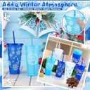 Yoiemivy 24 Pack Winter Plastic Cups Bulk 24 oz Reusable Snowflake Tumbler with Lids and Straws Holiday Party Christmas Drinking Cups for Holiday Party Favors Supplies