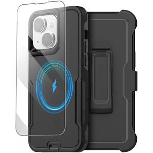 AICase for iPhone 13 Belt Clip Case with Glass Screen Protector,[Compatible MagSafe] Heavy Duty Drop Protection Full Body Rugged Shockproof Military Protective Tough Durable Cover