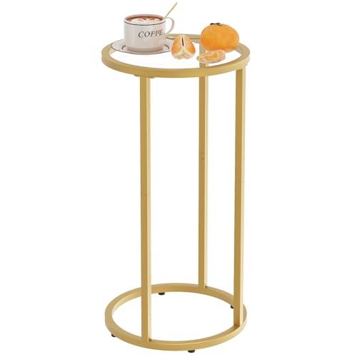 Easy Paws C Table Side End Table, Small Round Couch Sofa Tray Snack Table for Living Room, Bedroom, Accent Coffee Table, TV Tray Table for Small Space, Nightstand with Metal Frame(Gold)