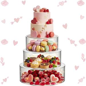 Sintuff 3 Pcs Acrylic Cake Stand with LED Lights 6'', 8'', 10'' Clear Fillable Cake Riser Round 3 Tier Case Box for Wedding Birthday Holiday Party Food Display, 3 Sizes