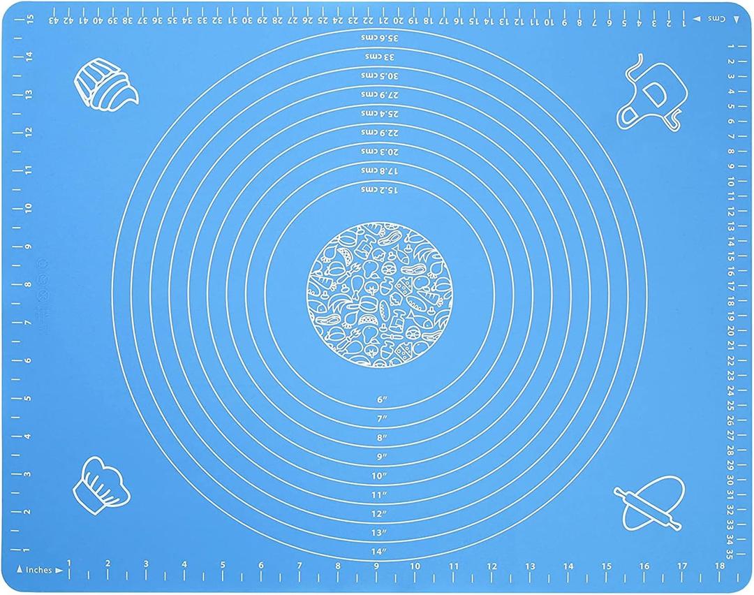 Silicone Baking Mat for Pastry Rolling Dough with Measurements,19.7" x 15.7" BPA Free Non stick and Non Slip Blue Table Sheet Baking Supplies for Bake Pizza Cake