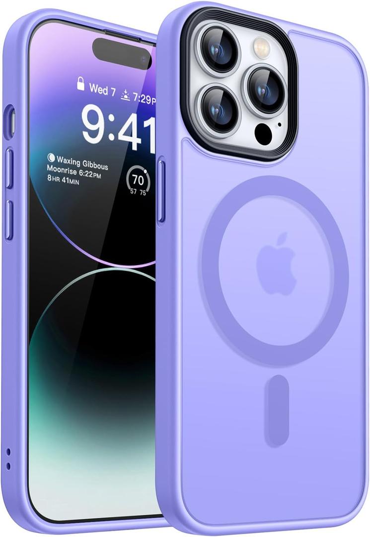 CANSHN Magnetic Compatible with iPhone 14 Pro Max Case [Translucent Matte] [Compatible with Magsafe] Slim Thin Shockproof Protective Bumper Cover Phone Case 6.7 Inch - Light Purple