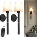 Rechargeable Wall Sconce Set of 2, Black Battery Operated Wall Sconce with Magnetic Rechargeable 5200mAh Battery Stick Dimmable and Remote, 3 Colors Wireless Lighting for Bedroom Hallway