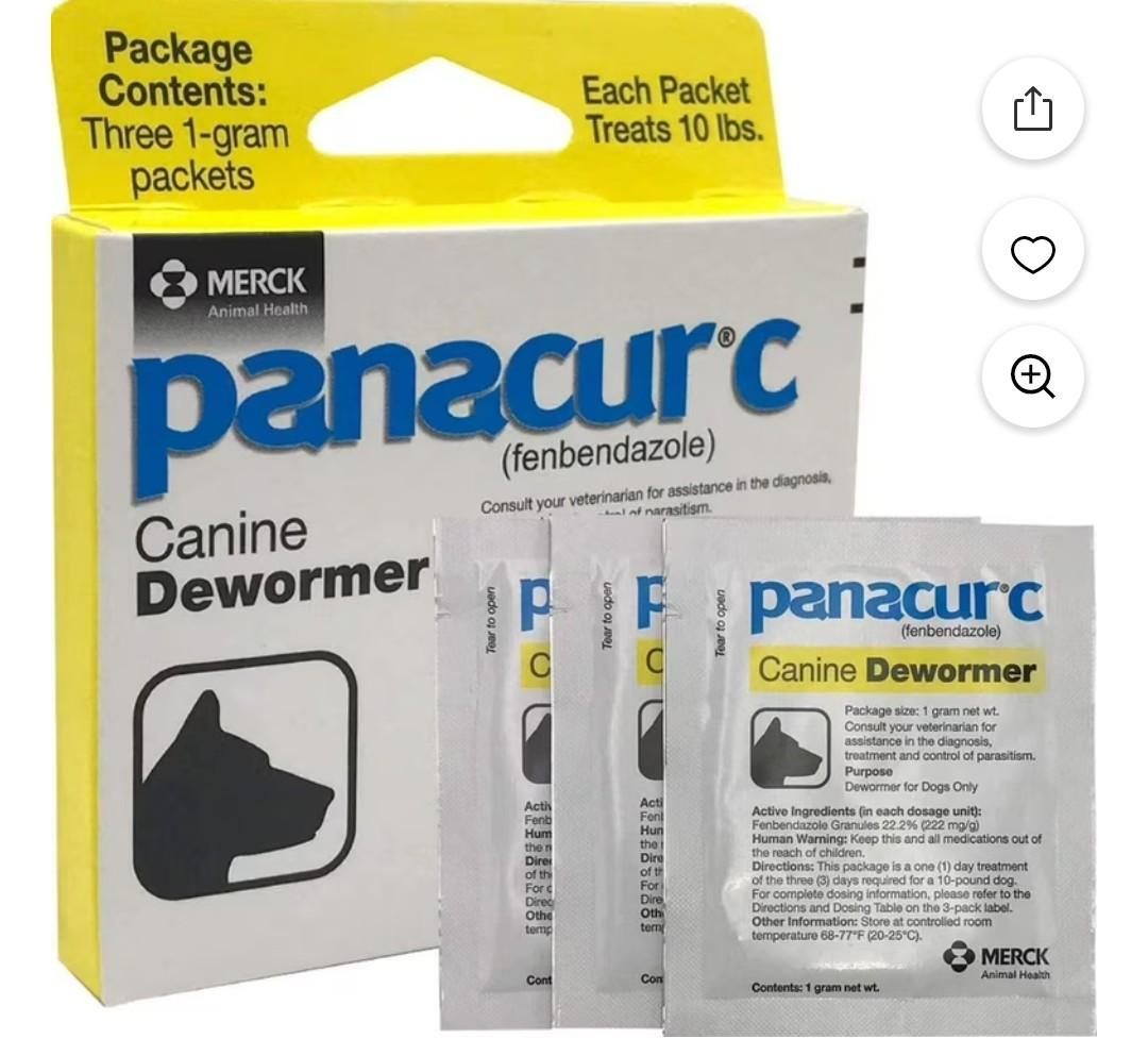 Panacur C Canine Dewormer Dogs 1 (3 Packets) Gram Each Packet Treats 10 lbs EXP: 4/2027