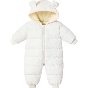 Infant Toddler Snowsuit Cute Baby Bear Suit Newborn Winter Coat Warm Hooded Jumpsuit for Boys Girls (2T, White)