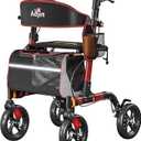 Walkers for Seniors, Rollator Walker with Seat, 350 lb Weight Capacity, 18" Big Seat, 8" All-Terrain Wheels, 6-Level Adjustable Height, Lightweight Aluminum Frame Rollator Walkers for Seniors (Red)