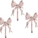 Large Pink Bow Wall Hooks Set of 3, Shabby Chic Vintage Coat Hooks, Decorative Wall Hooks for Bag, Towel and Hat