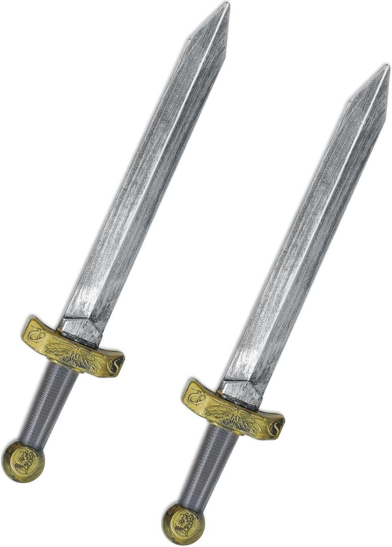 2pcs Toy Sword,18.9" Plastic Roman Sword for Kids Boys Role-Play Accessory,Medieval Knight Toy,Halloween Cosplay,Props Silver