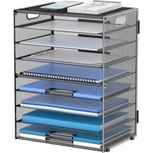 DALTACK 9-Tier Paper Letter Tray Desk Organizer with Handles, Mesh File Holder Organization, Paper Sorter Desk Organizer for Office Home School, Black
