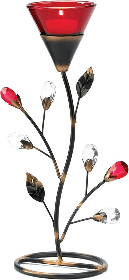 Accent Plus Candle Holder Christmas Decorations Indoor Outdoor Home Decor Valentines Day Ruby Blossom Tabletop Christmas Candle Holder Wedding Centerpiece Tealight Candle, 6 X 4 X 11.25 Inches