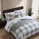 Eddie Bauer - Queen Comforter Set, Crisp & Tailored Cotton Percale Reversible Bedding, Lightweight 3 Piece Bed Set with Matching Pillowcases (Alder Blue/Grey)