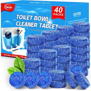 Msvvko Toilet Bowl Cleaner Tablets 40 Pcs, Septic Safe Automatic Toilet Tank Cleaner with Sustained-Release Technology, Powerful Long-Lasting Blue Tabs for Bathroom Stain Remover & Deodorizer (1 Count (Pack of 40))