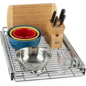 HOLDN STORAGE Pull Out Cabinet Organizer, Heavy Duty Caddy -14W x 21D - Requires At Least 15-1/4 Cabinet Opening, Steel Metal Cabinet Drawers Slide Out, Chrome