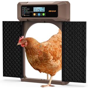 Automatic Chicken Coop Door Solar Powered with Single-Direction Double Door, LCD Screen Electric Chicken Door with 4 Open Mode of Timer, Light Sensor, Remote Control, Manual, Rechargeable Poultry Door