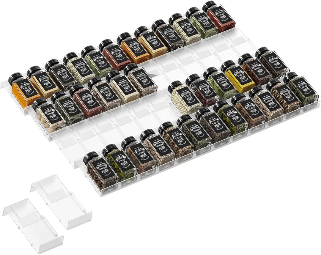 Famhap Spice Drawer Organizer, 48PCS Interlocking Expandable Seasoning Rack Tray Insert for Kitchen Drawers, Spice Rack Drawer for Spice Jars (Transparent)