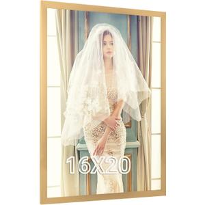 16x20 Frame Gold, Modern 20x16 Picture Poster Frame, Horizontal Vertical Hanging, Large 16 by 20 Gallery Family Concert Portrait Photo Frame Anniversary/Birthday/Wedding/Thank you/Christmas Gift, 16x20in