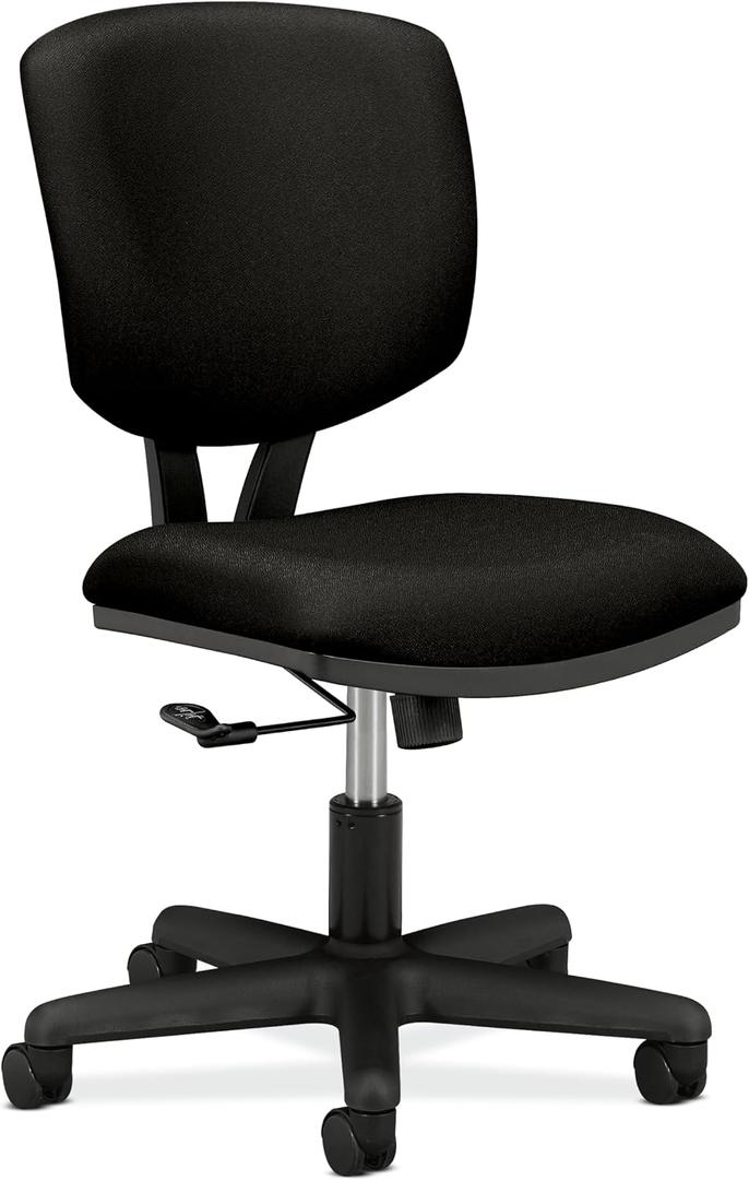 HON Volt Armless Office Chairs with Wheels, Ergonomic Adjustable Center-Tilt Recline, Fabric Back and Seat, Swivel Desk Chair, Black, Oversized