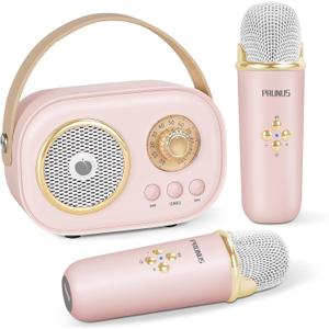 PRUNUS C20 Mini Karaoke Machine Portable Bluetooth Speaker with Wireless Microphone 6 Sound Modes for Adults&Kids Birthday Home Farmily Friends Party Gifts for Girls Boys Friends-Pink