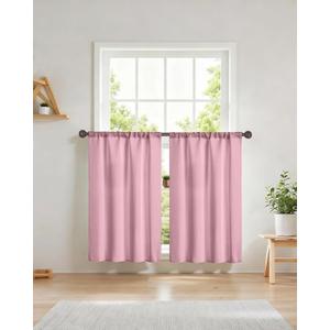 Easy Home Short Blackout Window Curtain Rod Pocket Thermal Privacy Curtain Tiers 36 Inch Length for Kitchen Farmhouse Closet, Living Room, Bathroom Shades (Pink, 27" W X 36" L (Pack of 2))