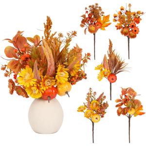 PurpleSwan Fall Decor, 5PCS Artificial Autumn Pumpkin Plant Floral Stems Decorations, for Home Weeding Vase Arrangement Harvest Thanksgiving Holiday Branches Indoor Decor.