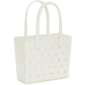 GEAVESS Rubber Beach Bag Tote - 15in L x 6.69in W x 11.9in H - Lightweight, Washable, Sandproof, Durable - Large EVA Tote Bag for Travel, Beach, Pool, Boat, Sports, Shopping, Off White