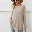 Lafural Womens Long Sleeve Tops Tunic Fall Shirts Women Sweaters Crew Neck Button (Small, Apricot)