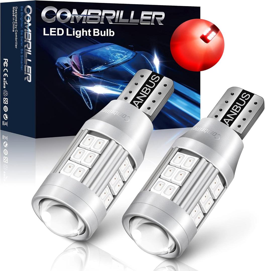 Combriller 912 921 LED Bulb Red Center High-Mounted Stop Lamp, Tail 3rd High Mount Brake Lights for Car, Truck, RV, T15 906 W16W 922 LED Bulbs, Brilliant Red