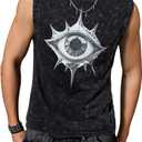 VIPWOLF Men's Vintage Graphic Tank Tops Summer Crew Neck Sleeveless Shirts Streetwear (Large, Black Eyes)