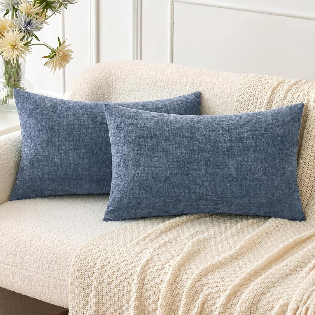 MIULEE Pack of 2 Couch Throw Pillow Covers 12x20 Inch Soft Dark Grey Blue Chenille Pillow Covers for Sofa Living Room Solid Dyed Pillow Cases MIULEE Pack of 2 Couch Throw Pillow Covers 12x20 Inch Soft Dark Grey Blue Chenille Pillow Covers for Sofa Living Room Solid Dyed Pillow Cases