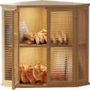 Aycarzcy Corner bread box Bread Box for Kitchen Countertop - Corner Bread Storage Box 16.5" H, Premium Wood with Glass Door, Perfect for Homemade Bread, Baguettes & Pastries