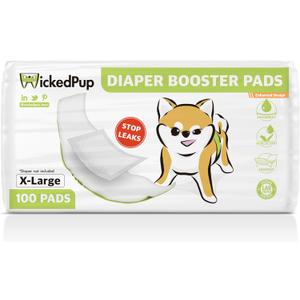 WICKEDPUP Dog Diaper Liners Booster Pads for Male and Female Dogs, 100ct | Disposable Diaper Inserts fit Most Reusable Pet Belly Bands, Wraps, and Washable Period Panties (X-Large (100 Count))