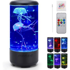 Jellyfish Lamp, 18LED 7-Color Changing Light with 5 Levels Brightness Jellyfish Aquarium fish lamp Home decor, children's birthday gift, men's and women's holiday gift, relaxing mood atmosphere (Black)