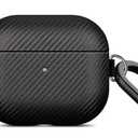 LOPIE Case Compatible with AirPods 3 (Released in 2021), Carbon Fiber Style Vegan Leather Case with Clip & Cleaner Kit, Protective Cover for Gen 3 AirPods (Not for AirPod Pro 3rd Generation) - Black