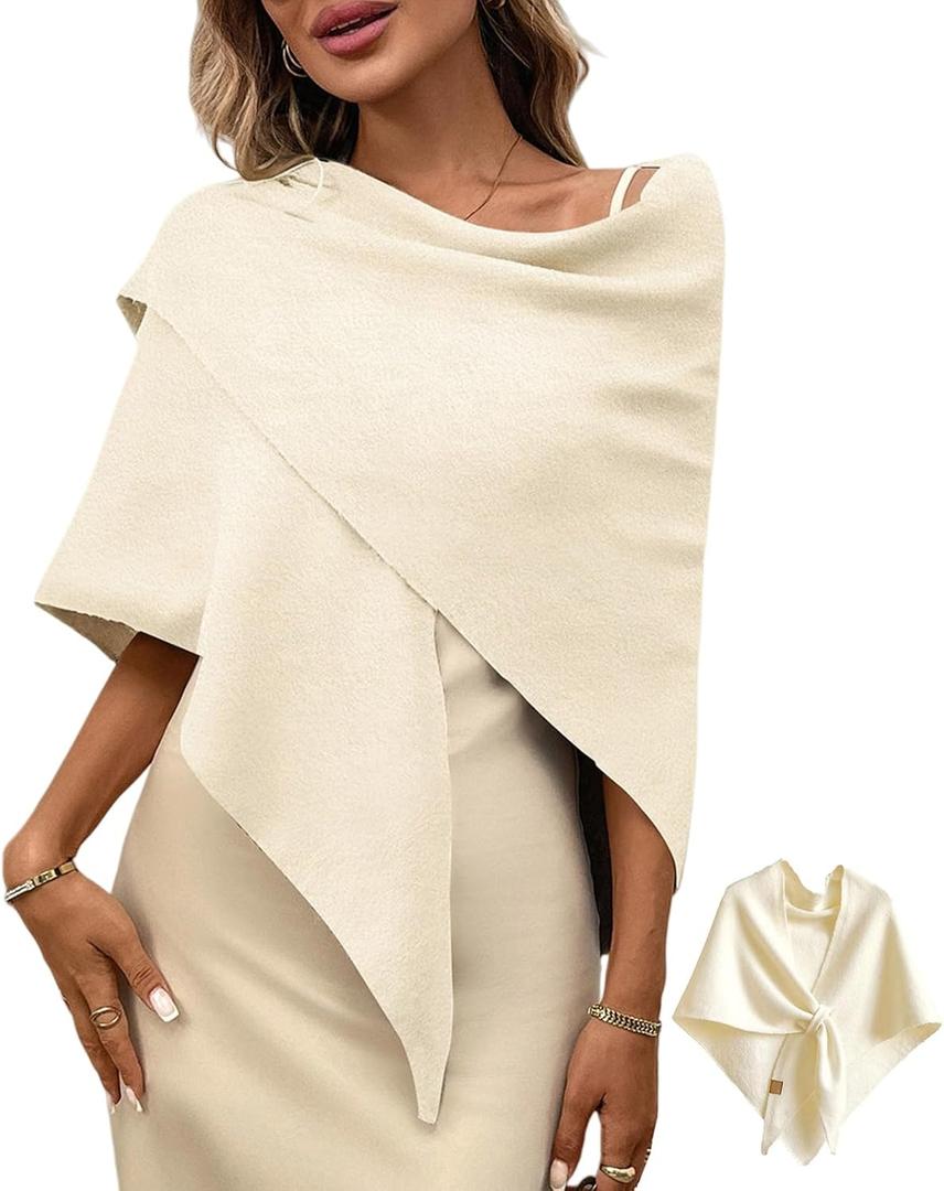 Women's Pashmina Shawl Wraps for Evening Dresses Wedding Bridal Open Front Poncho Cape Soft Large Scarf (Beige)