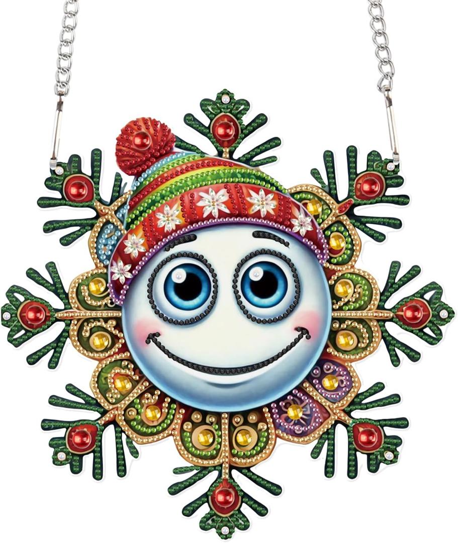 Christmas Diamond Art Painting Hanging Pendant, DIY snowflake 5D Special Shape Crystal Diamond Art Partial Mosaic Making Craft, Large size Christmas Ornaments wall, window decoration Handmade Gift