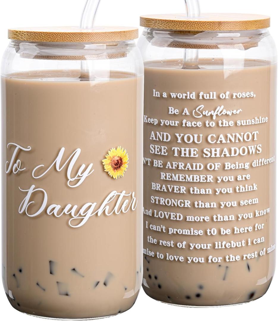 Gifts for Daughter Mothers Day Birthday Christmas gifts for Daughter from Mother Father Gift for her Coffee Glass Cup Mug Jar 16 Oz