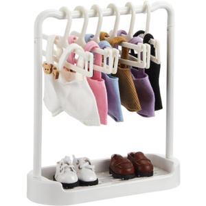 Skylety Doll Garment Rack with 15 Pcs Clothes Hanger for 17cm Doll Clothes Suit, Plastic Hanging Storage Bags with Hanger, Mini Hangers Wardrobe Accessories for Dollhouse Shower Supplies