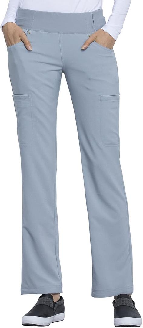 Cherokee Scrubs for Women Mid Rise Straight Leg Scrub Pants For Women Pull-on Bottoms with 6 Pockets & 360 Stretch - CK002 (XX-Large Plus, Grey)
