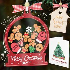 6" Shaking Christmas Ornament 2025 for Family of 2,3,4,5,6,7,8,9,10,11,12,13,14,15,16, DIY Gingerbread Keepsake with Dog Cat, New Home Ornament, Gifts for Xmas Tree Hanging Decor