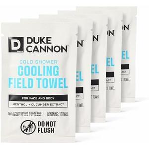 Duke Cannon Cold Shower Cooling Field Towels - 15 Individually Wrapped Towels - Men's Face and Body Wipes - Made with Menthol & Aloe - Instant Refresh Travel Pack, 2 Pack