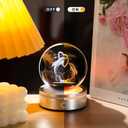 3D Dophin&Love Crystal Ball Night Lights with LED Multicolour Base,3.15inch Glass Dolphin Figurines Sphere Gifts for Women,Birthday Lovers Room Decoration