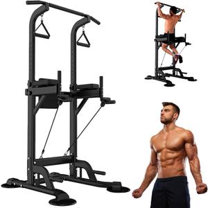 Power Tower Pull Up Bar for Home Gym, Multi Functional Pull Up Bar Stand Dip Bar Station, Adjustable Height Workout Dip Station Strength Training Fitness Equipment (Style-1)