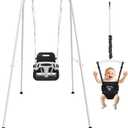 2 in 1 Toddler Swing & Baby Jumper, Foldable Baby Jumper with Soft Cushion, Foldable Indoor & Outdoor Use, Easy to Install & Store Swing Sets for Backyard Play (Black)