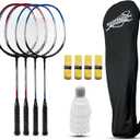 Magicorange Badminton Rackets Set of 4 for Outdoor Backyard Games, Including 4 Racquets,4 Shuttlecocks, 4 Replacement Grip Tapes & 1 Carry Bag, 26.26 inches in length and 7.76 inches in width