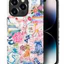 Case for iPhone 13 Pro Max,Shockproof TPU Bumper Drop Protection Hybrid 2-Layer Hard Cover for iPhone 13 Pro Max-Surfing Beach Flower Collage